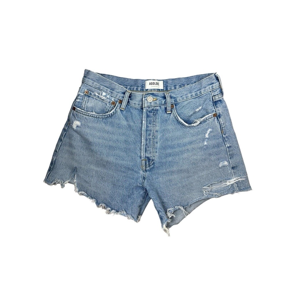 Agolde Parker Cut Off Jean Short in Distressed Denim Size 28.